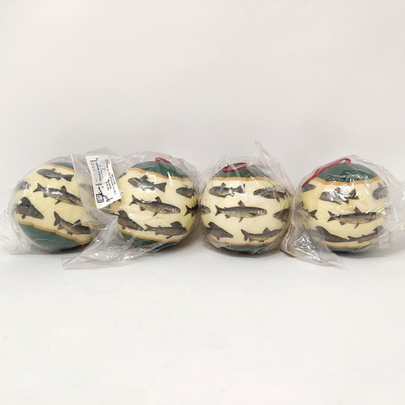 Vintage Fish Ornaments Fishing Trout 4 Balls 12 Sculpture FIGI Graphics 1995-96 - Picture 5 of 16